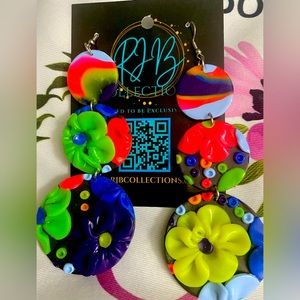 Handmade 3D Floral Dangle Hook Earrings